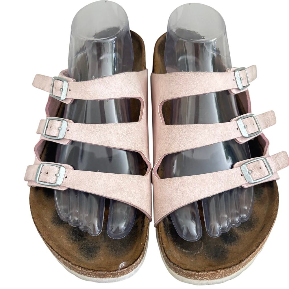 Birkenstock Florida Fresh Pink Leather Triple Strap Sandals Feminine Preppy 41 - Picture 9 of 9